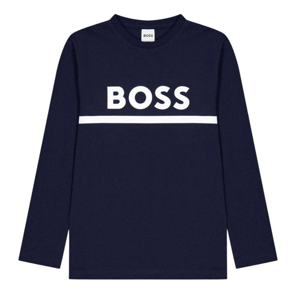 Boss Childrens/Kids Logo Long-Sleeved T-Shirt / Navy